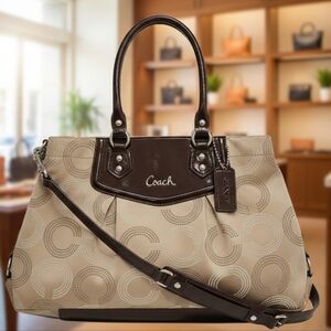 Coach Madison Sophia Dotted C Sateen Satchel Shoulder Bag  Taupe & Brown M-Size
